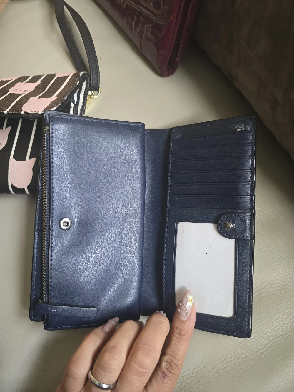 kate spade navy leather continental wallet with crown cutouts